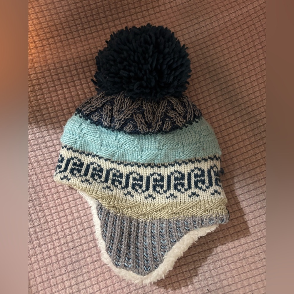 The North Face Kids Earflap Pom Beanie - Mint, Navy, Cream